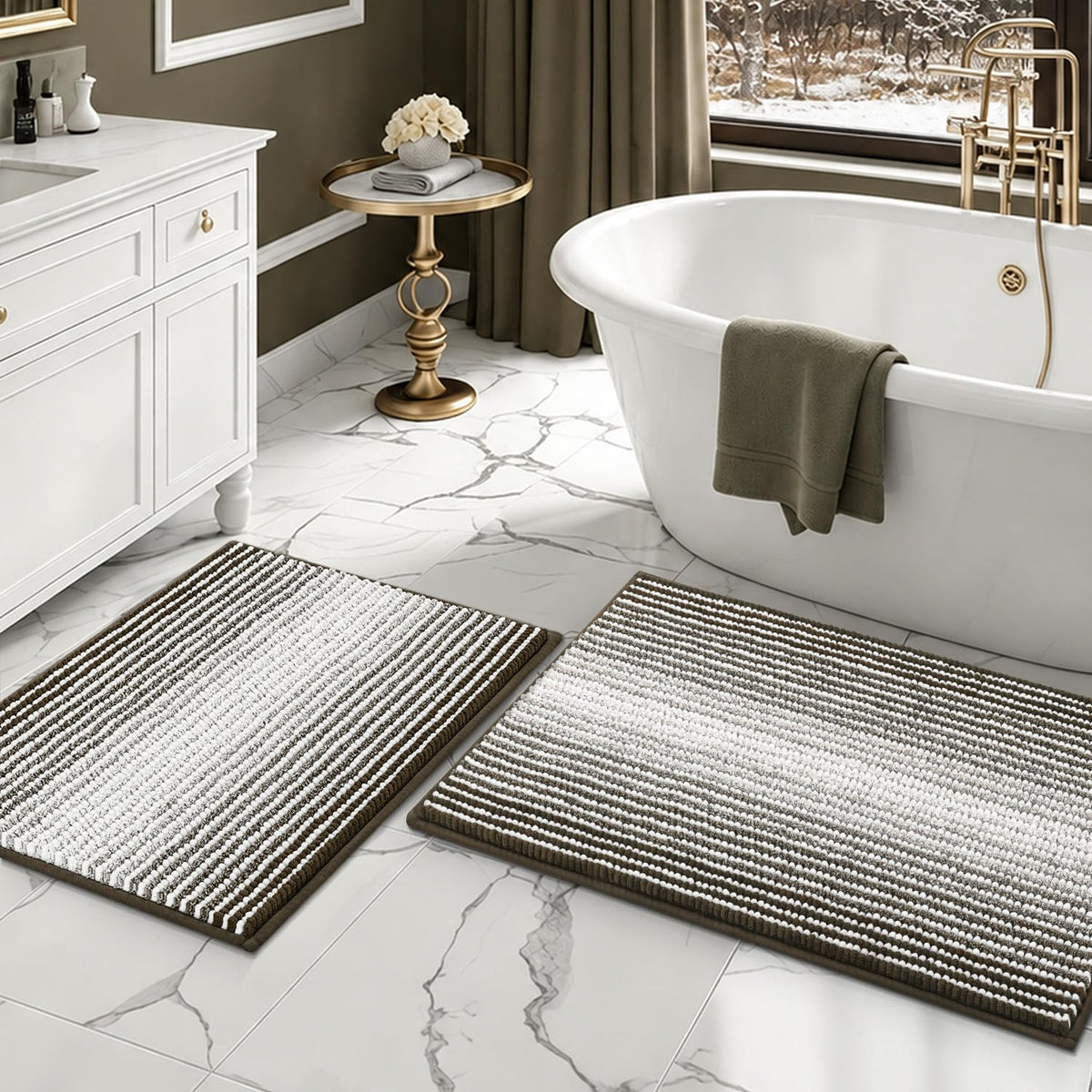 BSICPRO Bathroom Rugs Sets 2 Piece, Modern Bath Mat 20"x47"+20"x32", Blue