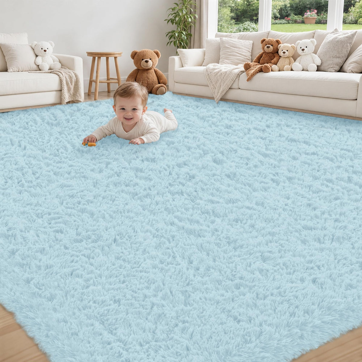 8x10 Area Rug for Living Room,Black Fluffy Shag Non-Slip Bedroom Rugs