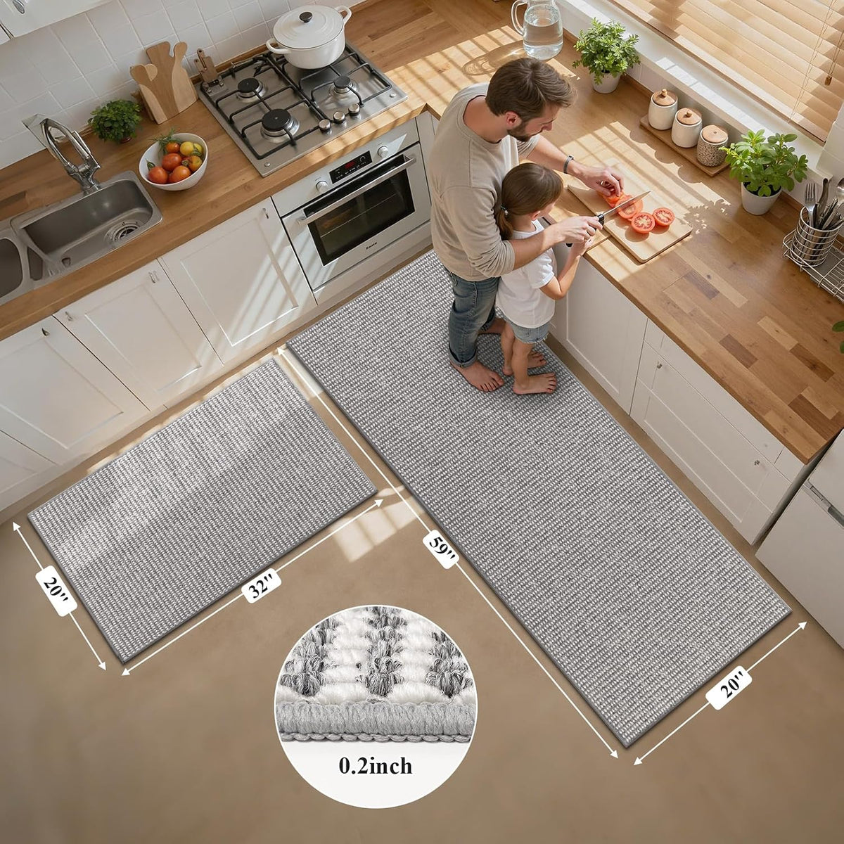 HEBE Kitchen Rugs Set of 2, Non Slip Washable Kitchen Mats for Floor