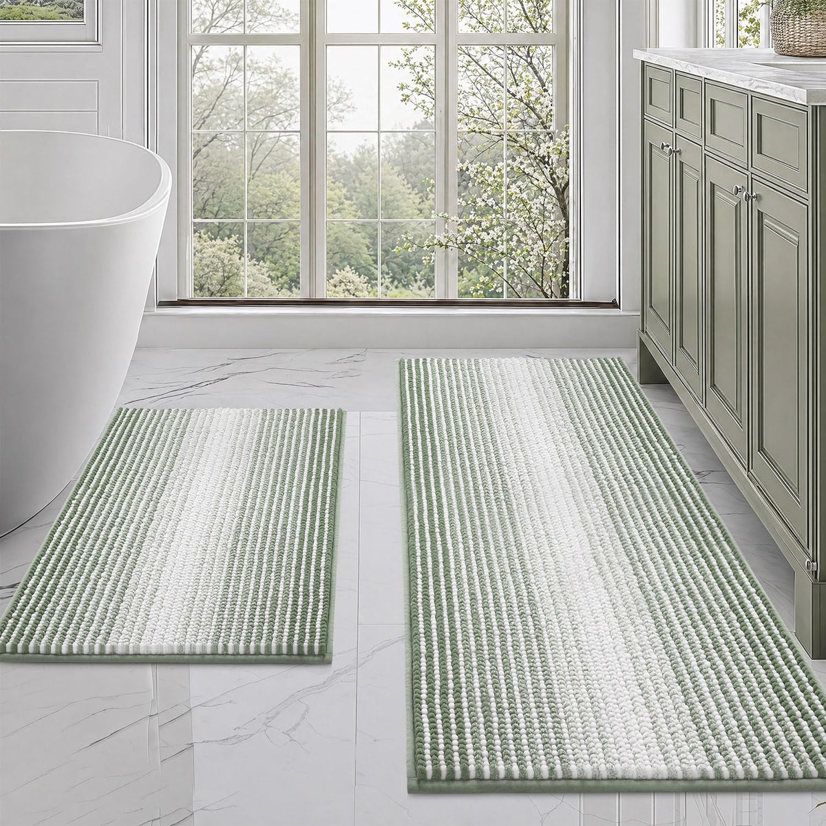 BSICPRO Bathroom Rugs Sets 2 Piece, Modern Bath Mat 20"x47"+20"x32", Blue