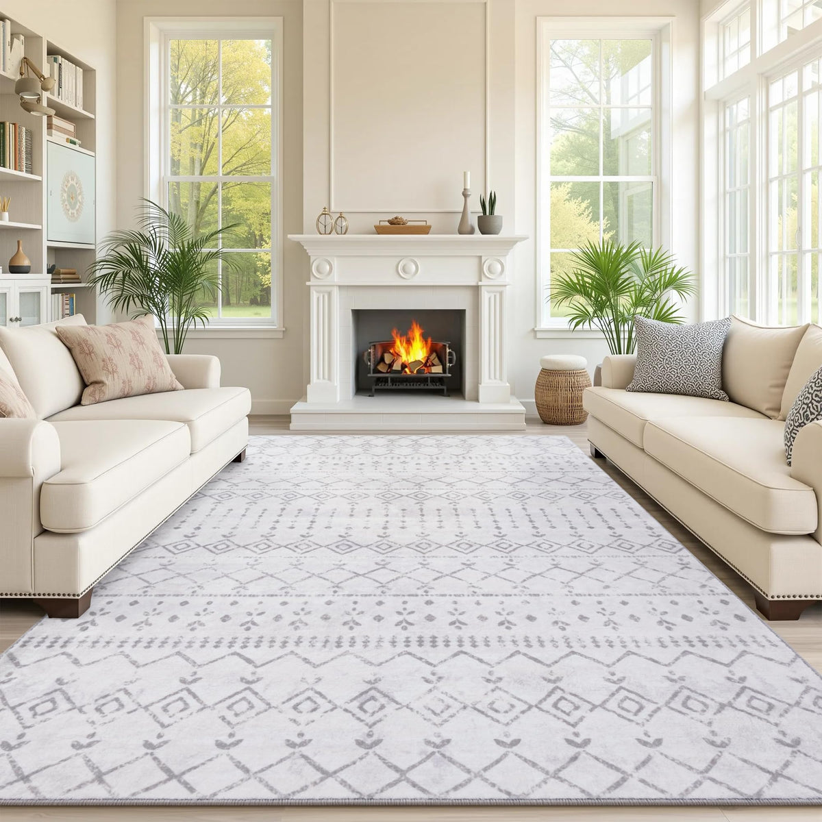 Carvapet Washable 3x5 Area Rug Orange Blue Vintage Floral Carpet