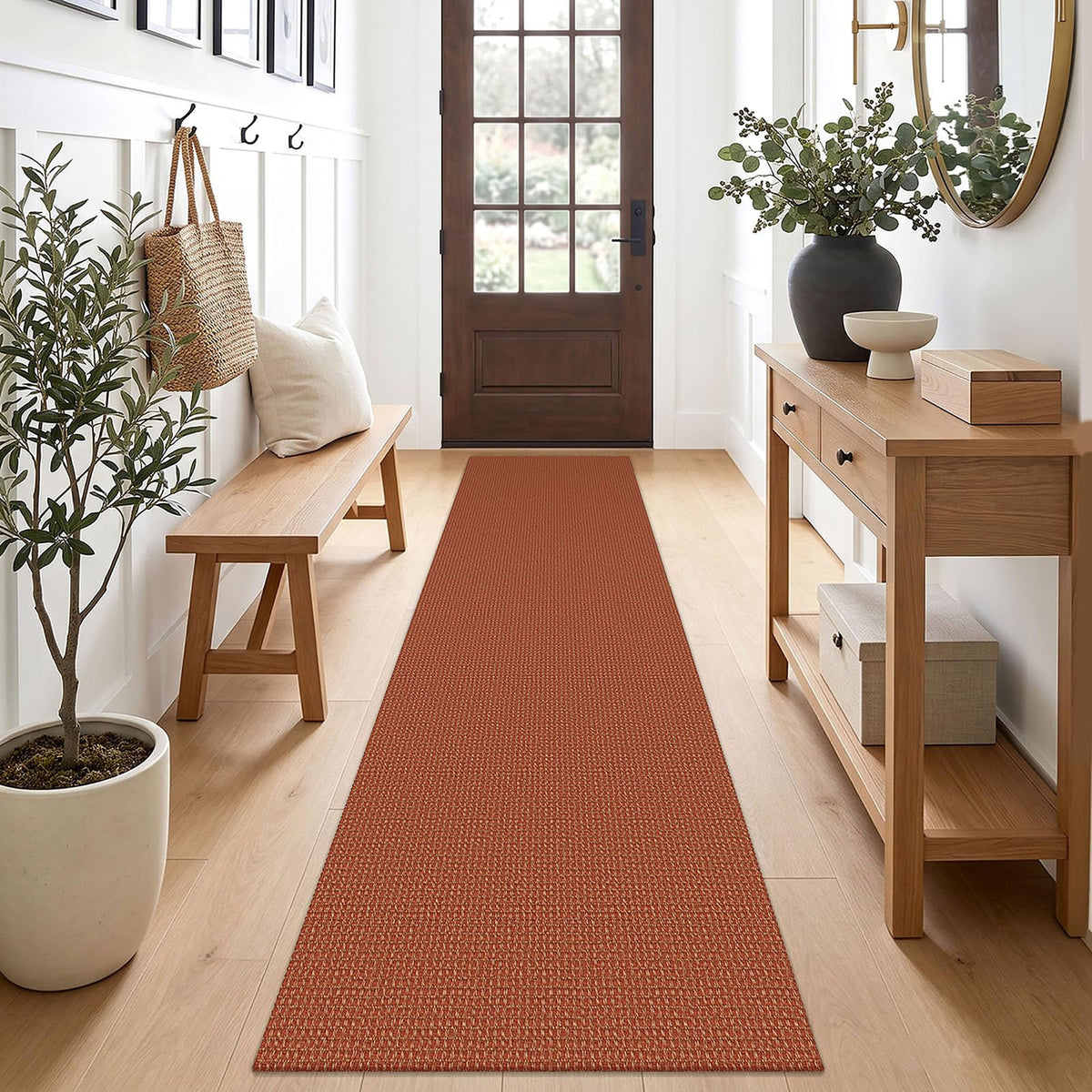 EARTHALL Woven Area Rug 3x5 Ft Washable Rugs for Entryway Braided Non Slip Rubber Backed Throw Rugs Door Mat Indoor Outdoor Entrance Cotton Carpet for Kitchen Foyer Front Door, Orange/Tan/Brown