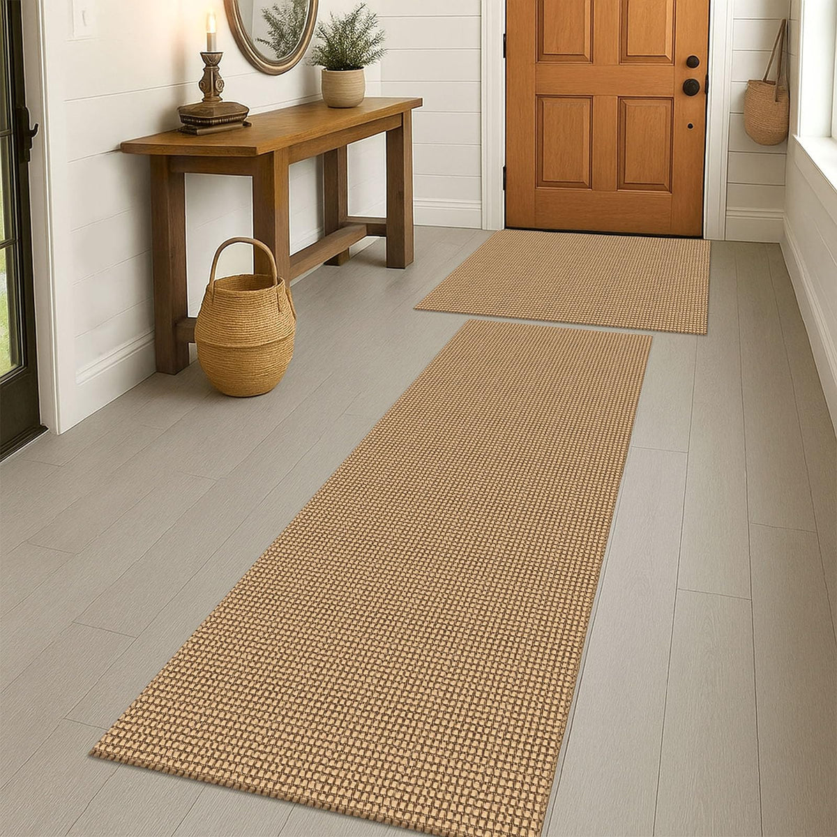 EARTHALL Woven Area Rug 3x5 Ft Washable Rugs for Entryway Braided Non Slip Rubber Backed Throw Rugs Door Mat Indoor Outdoor Entrance Cotton Carpet for Kitchen Foyer Front Door, Orange/Tan/Brown
