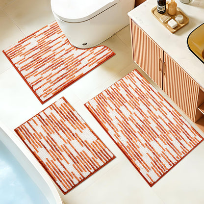 BSICPRO Bathroom Rugs Sets 3 Piece，U-Shaped Toilet Mat Sets，Black and White