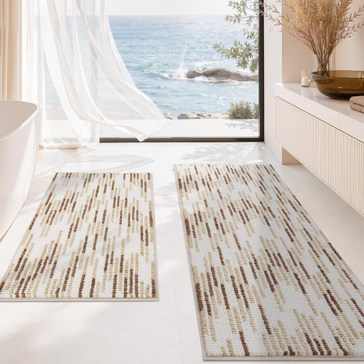 BSICPRO Bathroom Rugs Sets 2 Piece, Modern Bath Mat 20"x47"+20"x32", Blue