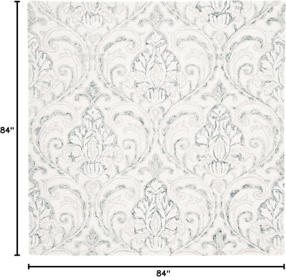 SAFAVIEH Micro-Loop Collection Area Rug - 7' Square, Ivory & Grey, Handmade Wool, Ideal for High Traffic Areas in Living Room, Bedroom (MLP532F)