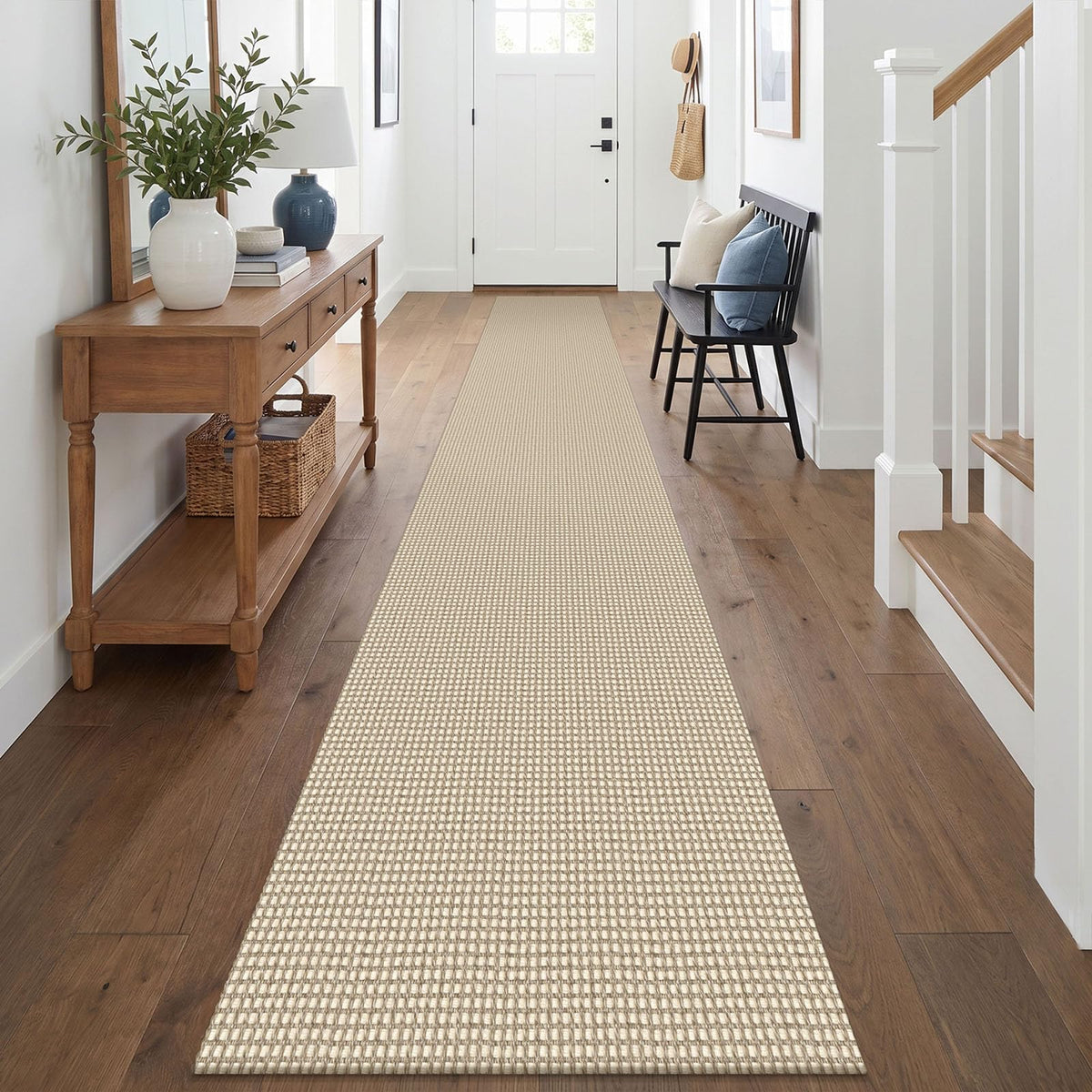 EARTHALL Woven Area Rug 3x5 Ft Washable Rugs for Entryway Braided Non Slip Rubber Backed Throw Rugs Door Mat Indoor Outdoor Entrance Cotton Carpet for Kitchen Foyer Front Door, Orange/Tan/Brown