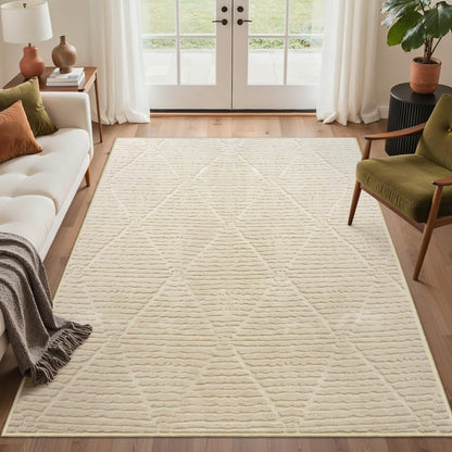 GENIMO Beige Rug 5x7 Washable Area Rugs for Living Room, Soft High Low Pile