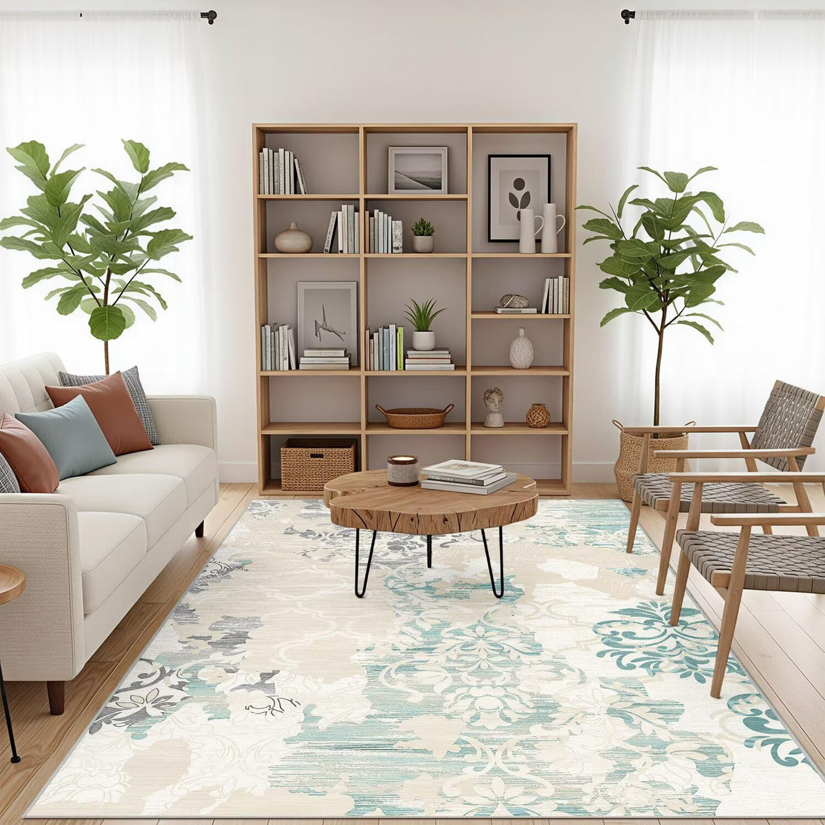 Washable 6x9 Area Rug for Living Room, Non-Slip Large Grey Bedroom Rugs