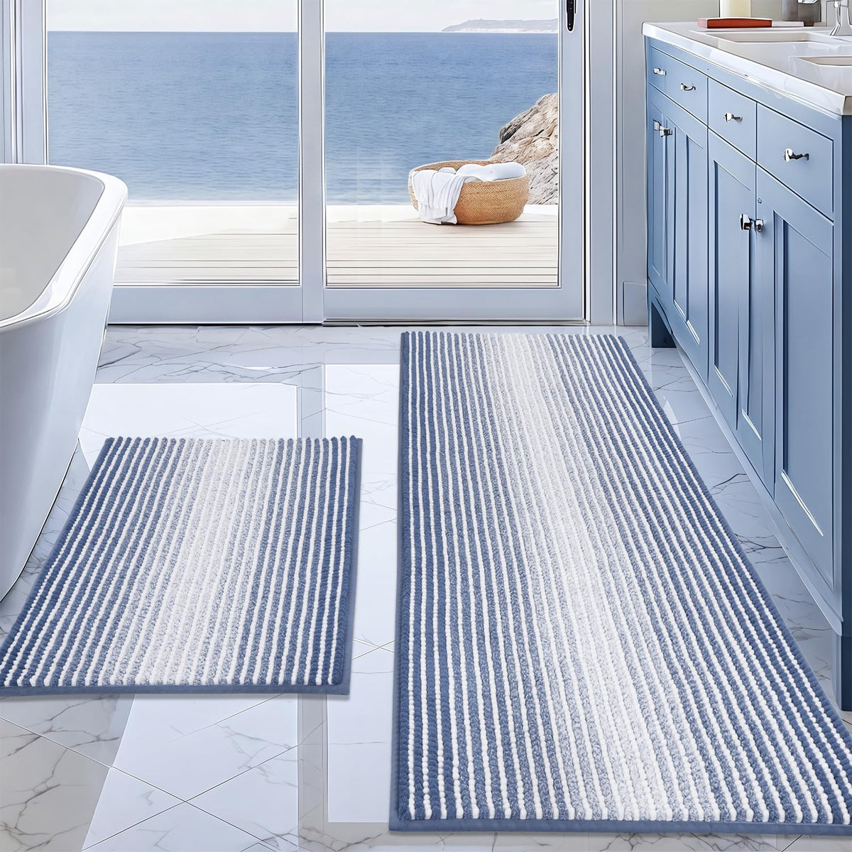 BSICPRO Bathroom Rugs Sets 2 Piece, Modern Bath Mat 20"x47"+20"x32", Blue