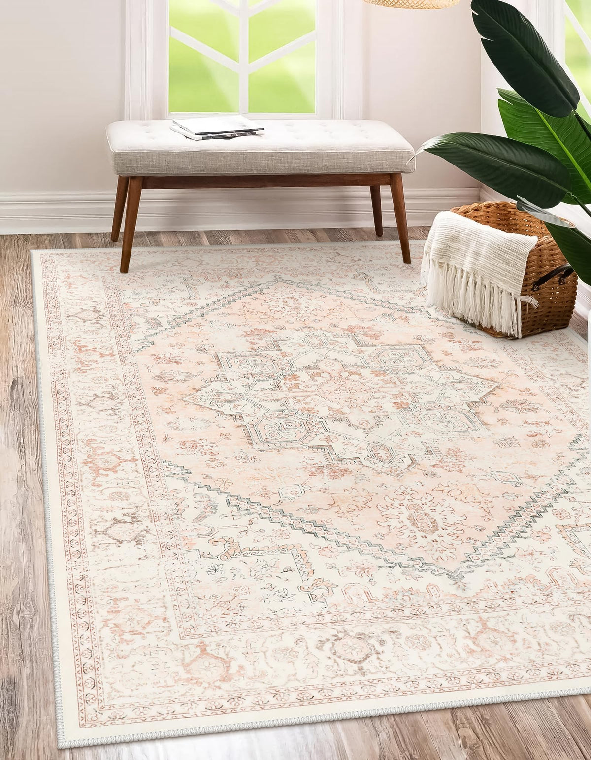 LIVEBOX Sage Washable Vintage Area Rug 3x5 Non-Slip
