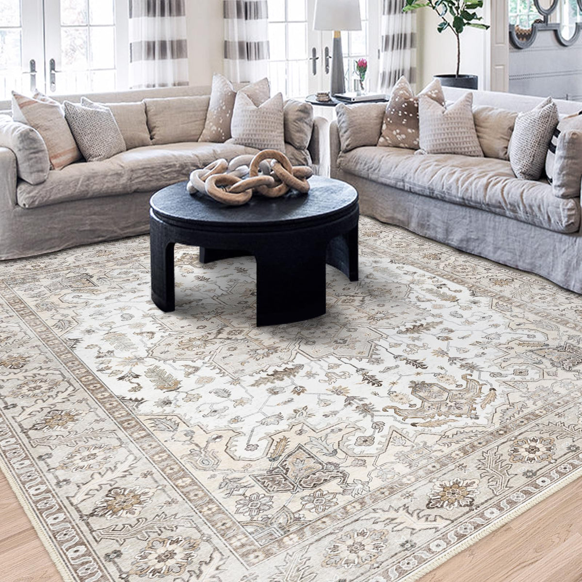 5'x7' Washable Area Rug for Living Room Natural Berber Rug Bedroom Non-Slip Rugs No Shed Faux Jute-Look Area Rugs Non-Skid Washable Area Rug (Camel, 5X7)