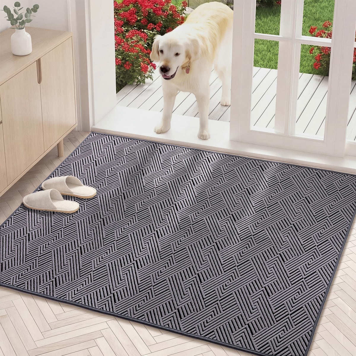 YIHOUSE Dirt Trapper Door Mat 32" x 47", Non-Slip Washable Entrance Mat, Dirt Resistant and Absorbent Welcome Mat, Low Profile Floor Mat for Front/Back Door, Entryway, Red