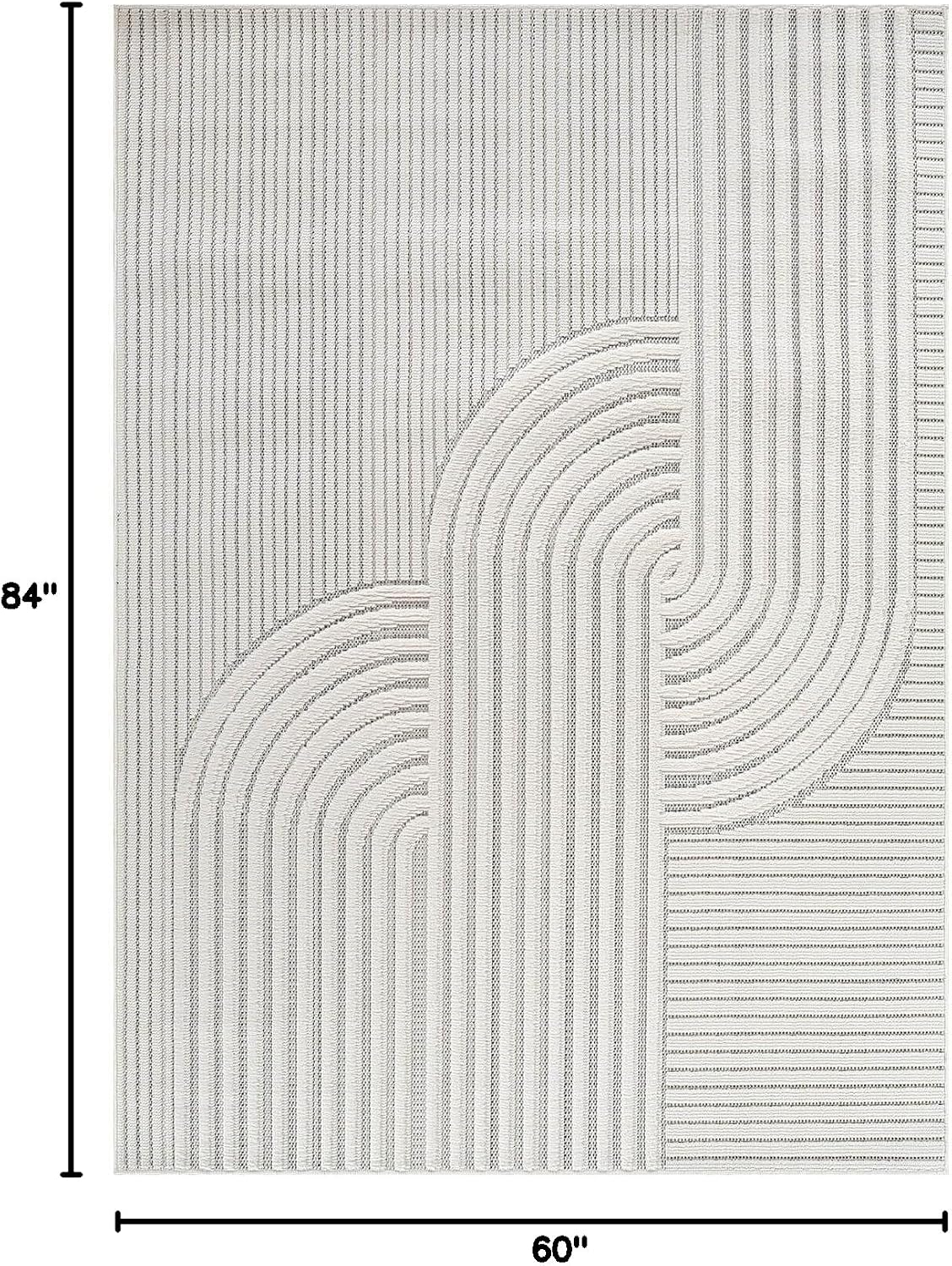 CAMILSON Modern Rug 5x7 Luxury Swirl Curved Micro Loop Area Rugs Soft High-Low Pile Stain Resistant Easy to Clean Non-Shedding Durable Living Room Office Indoor Carpet (White)