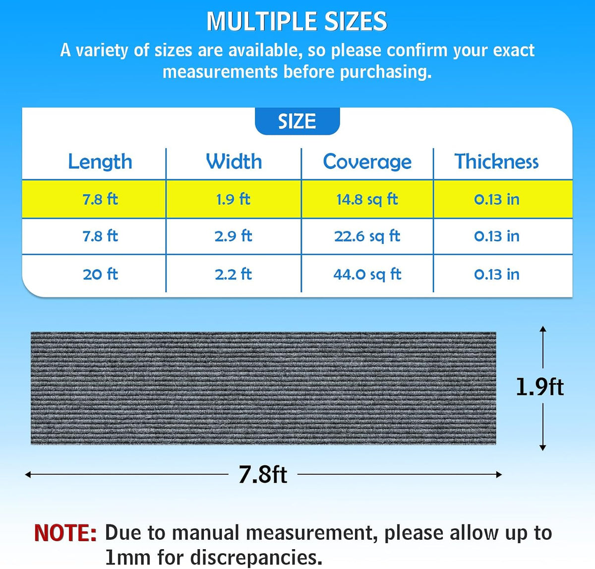 Self-Adhesive 1.9 ft x 7.8 ft Marine Carpet, Waterproof Boat Carpet, Suitable for Outdoor, Passageway, Indoor