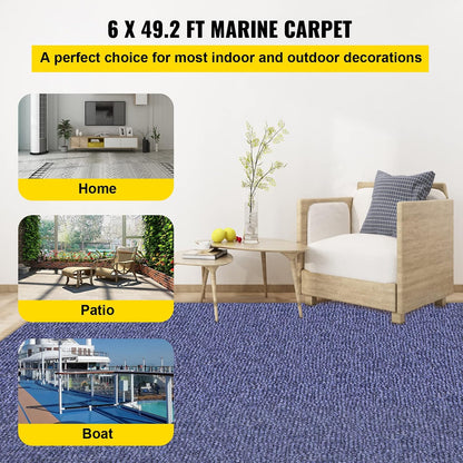 Happybuy 6 ft x 49 ft Deep Blue Marine Carpet for Boats Waterproof - 0.18" Thick Indoor Outdoor Rug Carpet Roll for Home Patio Porch Deck