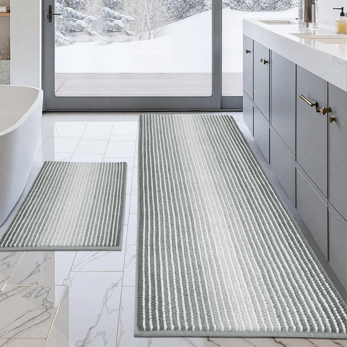 BSICPRO Bathroom Rugs Sets 2 Piece, Modern Bath Mat 20"x47"+20"x32", Blue