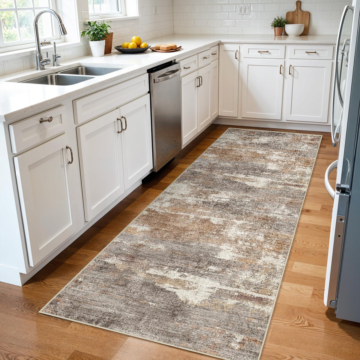 2'6"x8 Runner Rug Washable Moroccan: Non Slip Kitchen Long Floor Mat Gray