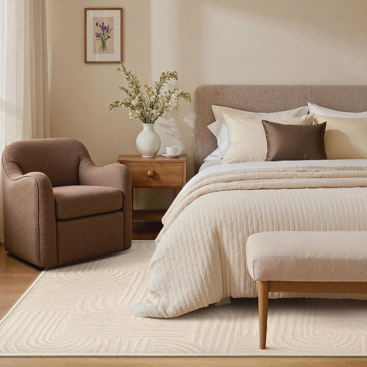GENIMO Beige Rug 5x7 Washable Area Rugs for Living Room, Soft High Low Pile