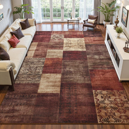 DweIke Washable Area Rugs 5x7 for Living Room, Modern Geometric Green Soft Patchwork Carpet, Non-Slip Stain Resistant Throw Rug for Bedroom Dining Room Office Home Decor