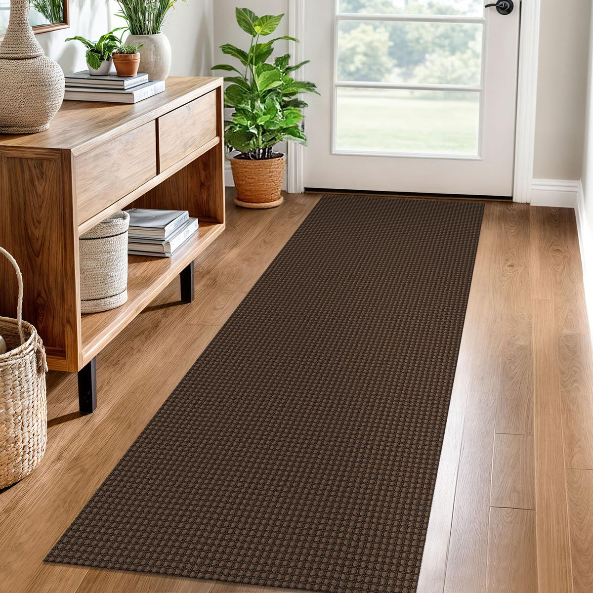 EARTHALL Woven Area Rug 3x5 Ft Washable Rugs for Entryway Braided Non Slip Rubber Backed Throw Rugs Door Mat Indoor Outdoor Entrance Cotton Carpet for Kitchen Foyer Front Door, Orange/Tan/Brown