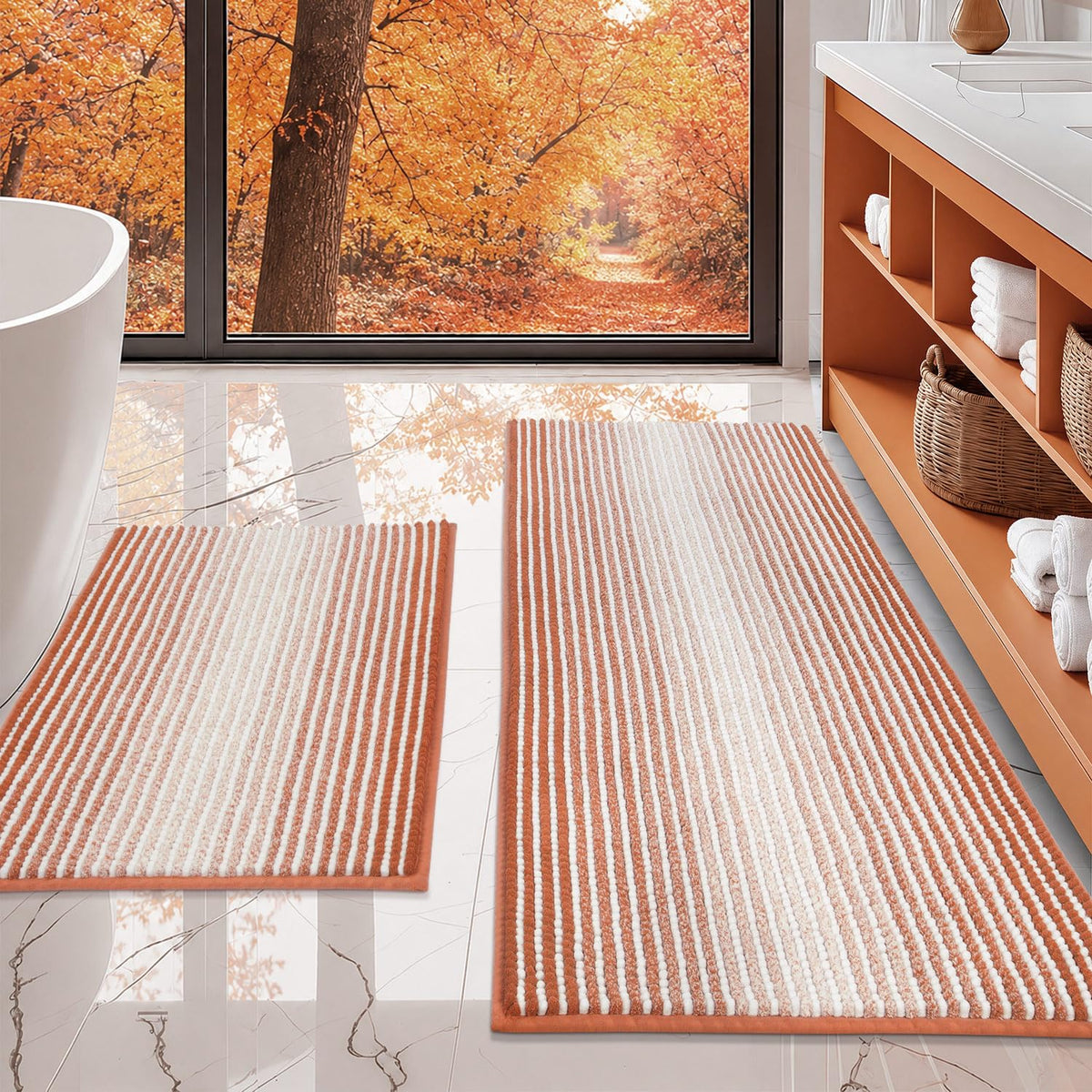 BSICPRO Bathroom Rugs Sets 2 Piece, Modern Bath Mat 20"x47"+20"x32", Blue
