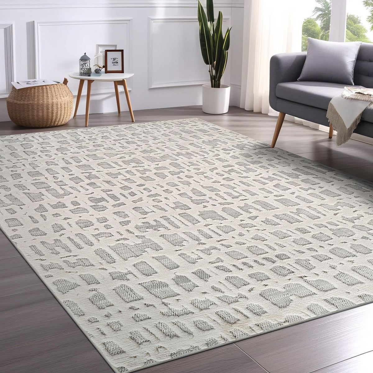 Beverly Rug Micro Loop Large Area Rug White 10x14 Modern Luxury Trellis Geometric Durable Indoor Area Rugs for Living Dining Room Office Stain Resistant Non Shedding Casual Indoor Carpet White 10x14