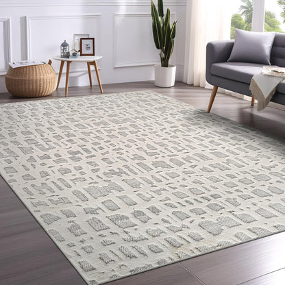 Beverly Rug Micro Loop Large Area Rug White 10x14 Modern Luxury Trellis Geometric Durable Indoor Area Rugs for Living Dining Room Office Stain Resistant Non Shedding Casual Indoor Carpet White 10x14