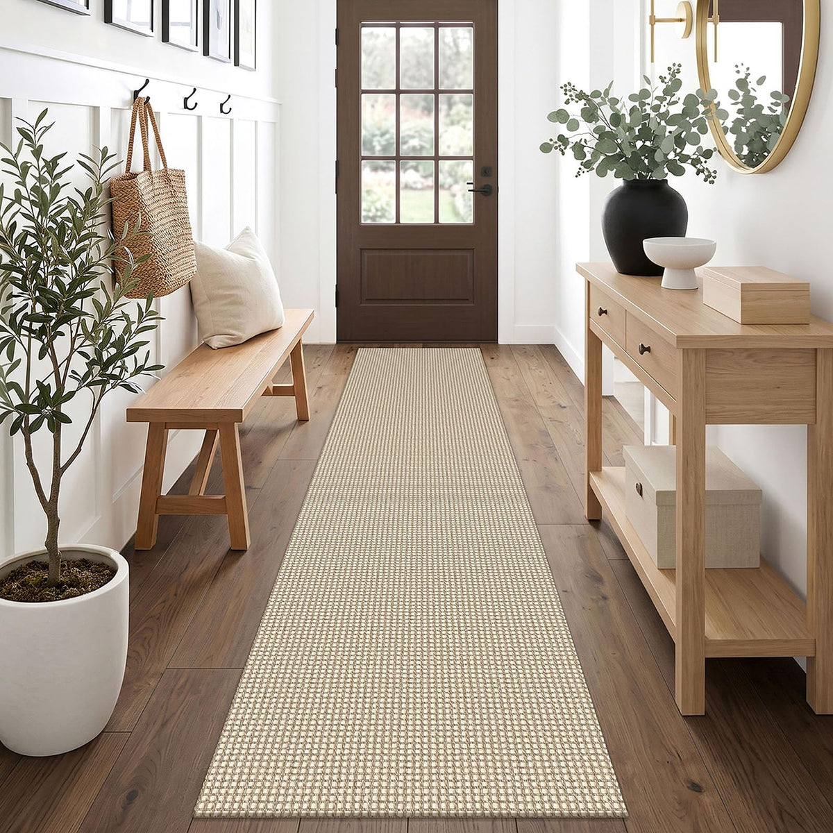 EARTHALL Woven Area Rug 3x5 Ft Washable Rugs for Entryway Braided Non Slip Rubber Backed Throw Rugs Door Mat Indoor Outdoor Entrance Cotton Carpet for Kitchen Foyer Front Door, Orange/Tan/Brown