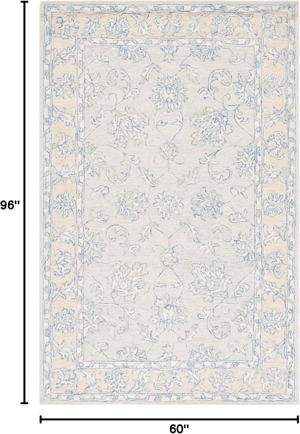 SAFAVIEH Micro-Loop Collection Area Rug - 5' x 8', Blue & Beige, Handmade Wool, Ideal for High Traffic Areas in Living Room, Bedroom (MLP535M)