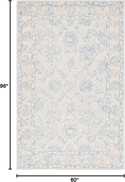 SAFAVIEH Micro-Loop Collection Area Rug - 5' x 8', Blue & Beige, Handmade Wool, Ideal for High Traffic Areas in Living Room, Bedroom (MLP535M)