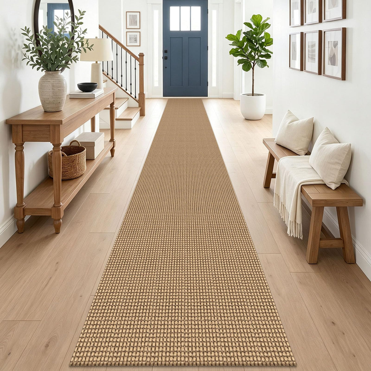 EARTHALL Woven Area Rug 3x5 Ft Washable Rugs for Entryway Braided Non Slip Rubber Backed Throw Rugs Door Mat Indoor Outdoor Entrance Cotton Carpet for Kitchen Foyer Front Door, Orange/Tan/Brown