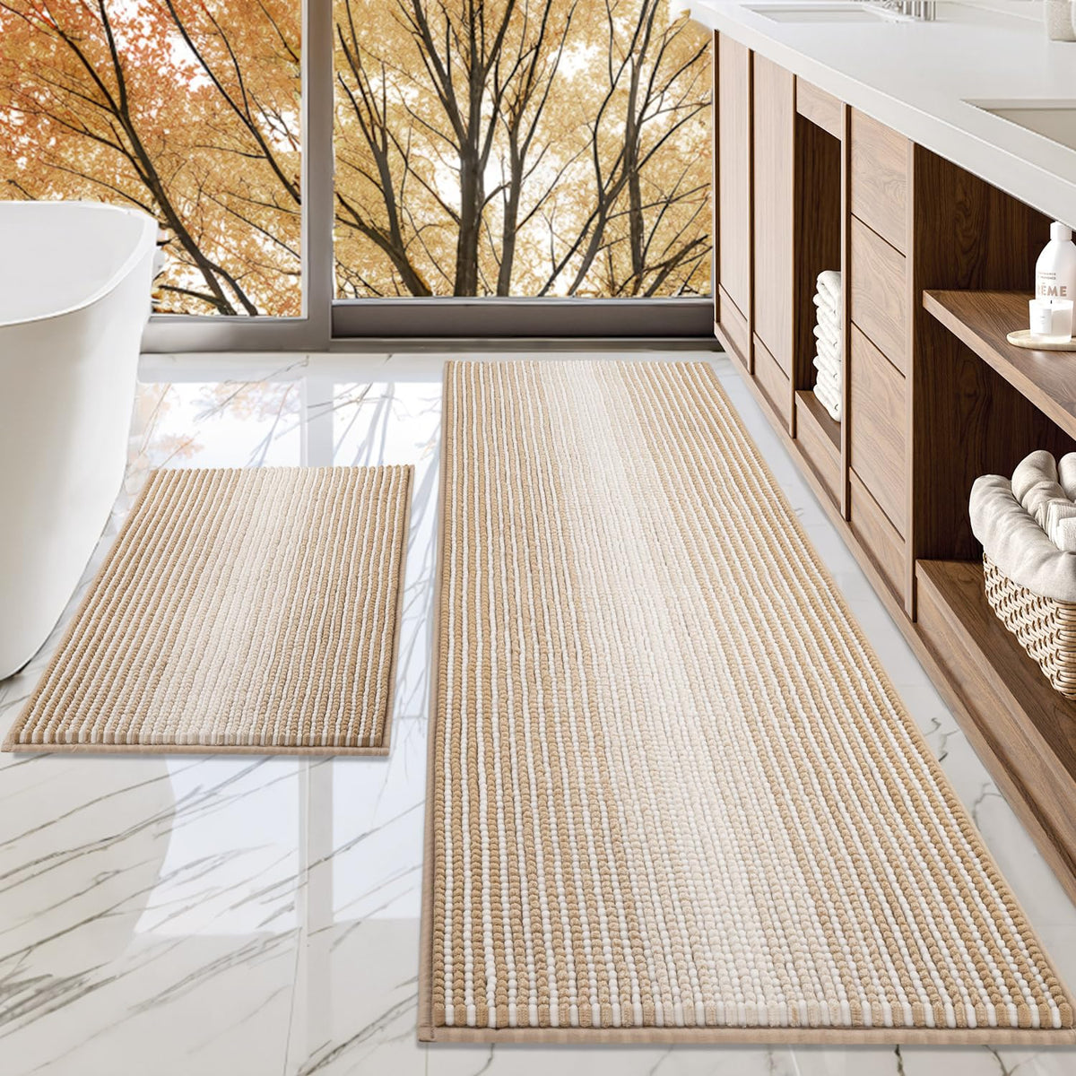 BSICPRO Bathroom Rugs Sets 2 Piece, Modern Bath Mat 20"x47"+20"x32", Blue