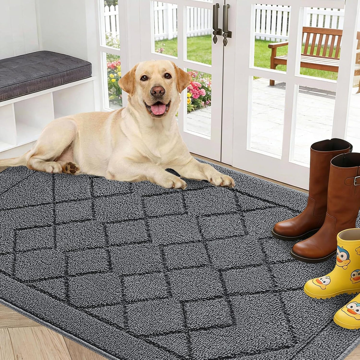 REFETONE Indoor Doormat 32" x 40", Low-Profile Front Door Mat, Dark Gray