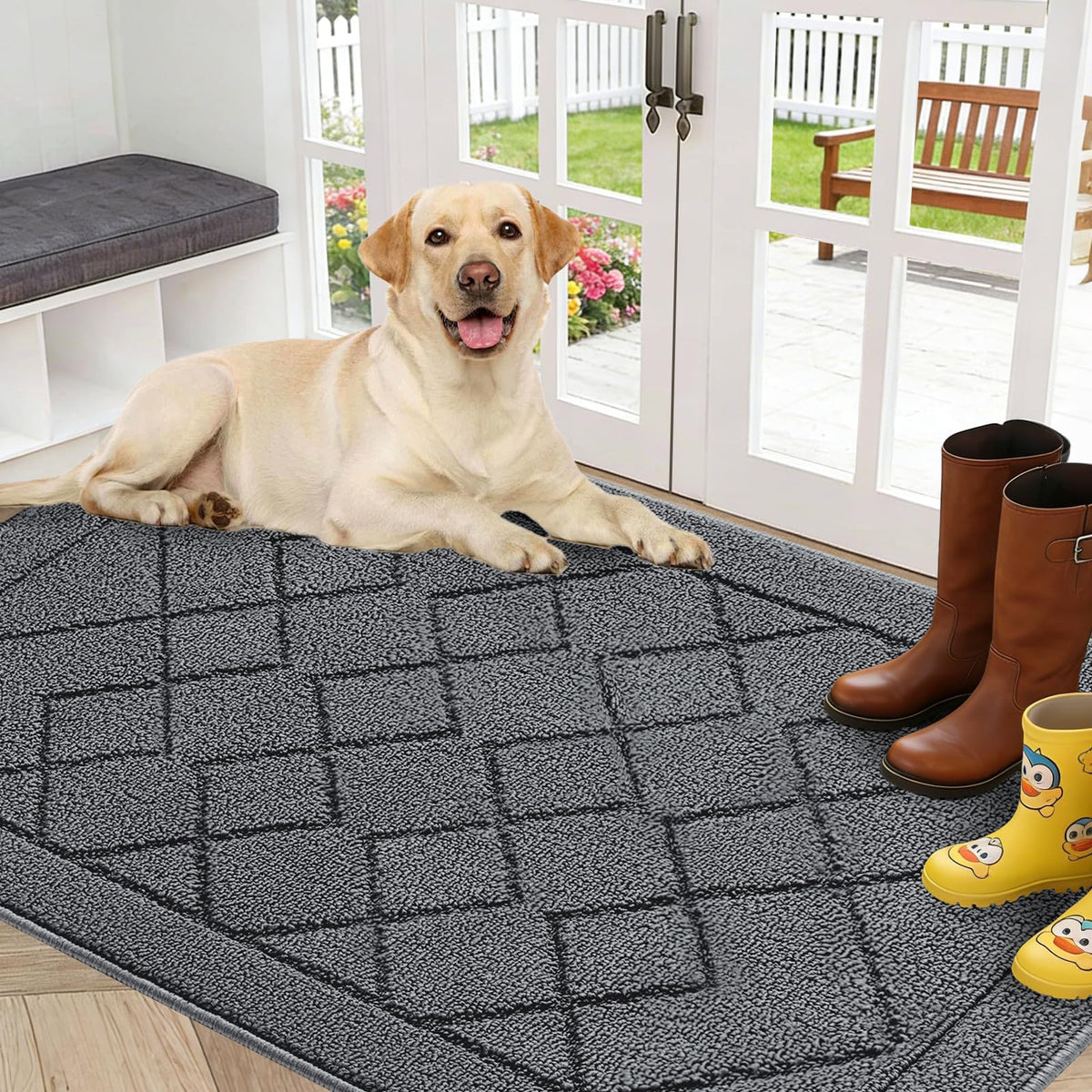 REFETONE Indoor Doormat 32" x 40", Low-Profile Front Door Mat, Dark Gray