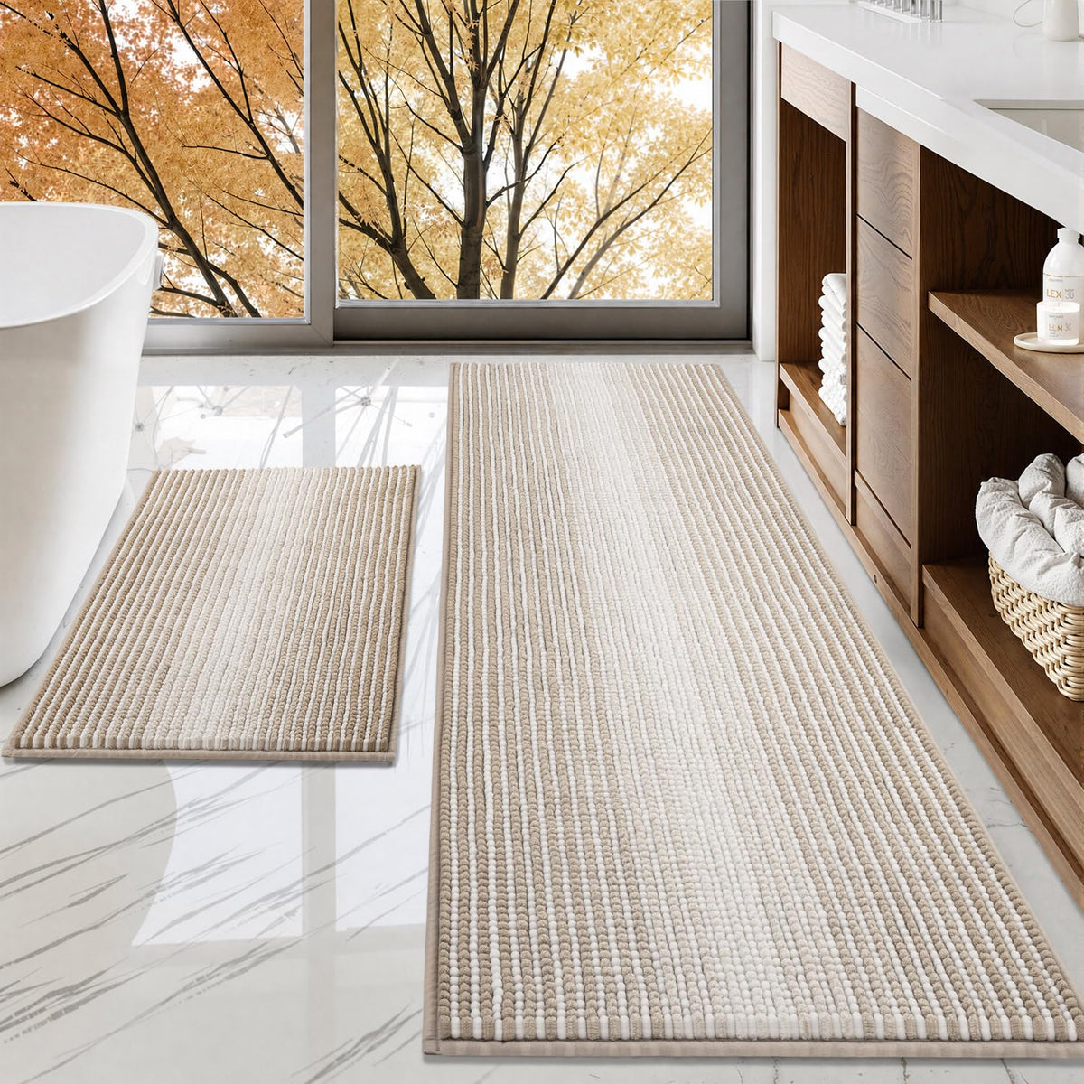 BSICPRO Bathroom Rugs Sets 2 Piece, Modern Bath Mat 20"x47"+20"x32", Blue