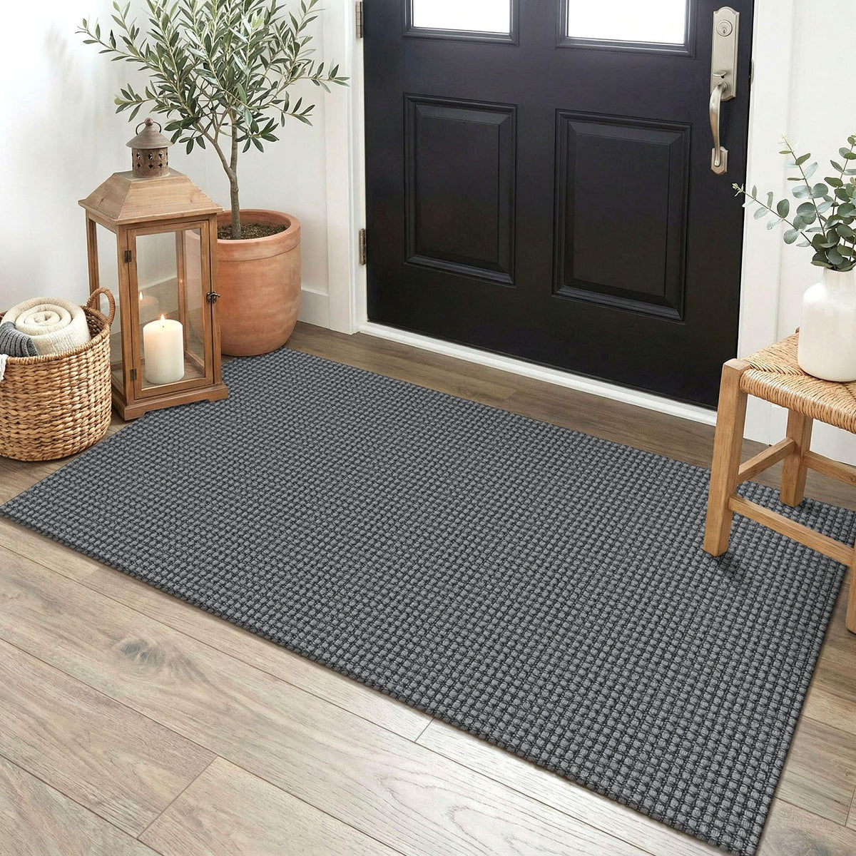 EARTHALL Woven Area Rug 3x5 Ft Washable Rugs for Entryway Braided Non Slip Rubber Backed Throw Rugs Door Mat Indoor Outdoor Entrance Cotton Carpet for Kitchen Foyer Front Door, Orange/Tan/Brown