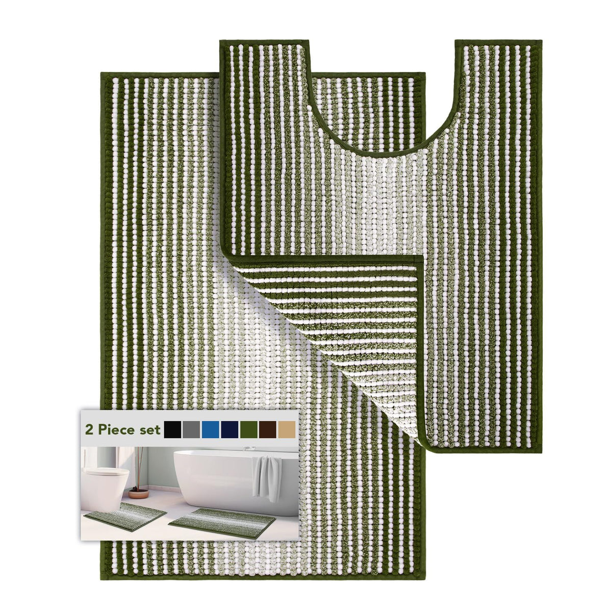 BSICPRO Bathroom Rugs Sets 2 Piece, Modern Bath Mat 20"x47"+20"x32", Blue