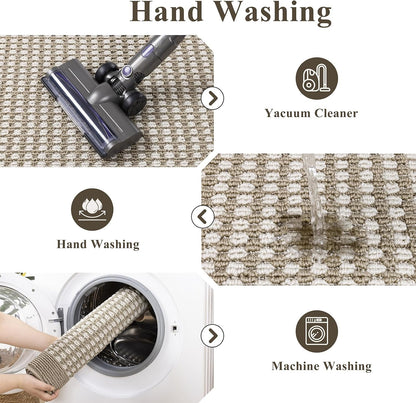 Ileading Laundry Room Runner Rug 2'x6' Non Slip Farmhouse Kitchen Floor Mats with Rubber Backing Machine Washable Beige Indoor Decor Carpet for Doormat Hallway Entryway Petmat Garage Balcony