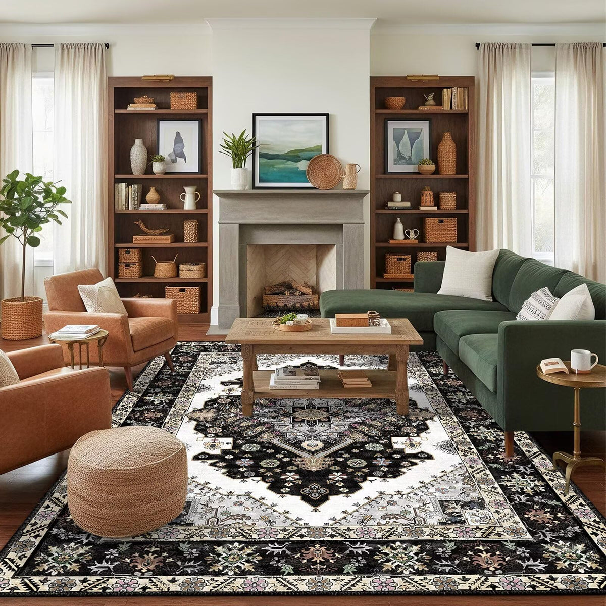 Washable 6x9 Area Rug for Living Room, Non-Slip Large Grey Bedroom Rugs