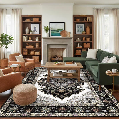 Washable 6x9 Area Rug for Living Room, Non-Slip Large Grey Bedroom Rugs