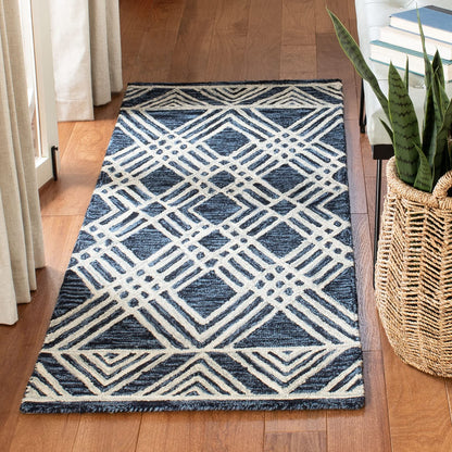 SAFAVIEH Area Rug 8x10 - Micro-Loop Collection - Large - Navy & Ivory, Handmade Wool, Moroccan Tribal Design, Ideal for Living Room, Bedroom, Office, Dining Space (MLP155N)