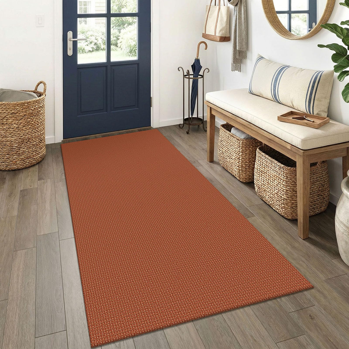 EARTHALL Woven Area Rug 3x5 Ft Washable Rugs for Entryway Braided Non Slip Rubber Backed Throw Rugs Door Mat Indoor Outdoor Entrance Cotton Carpet for Kitchen Foyer Front Door, Orange/Tan/Brown