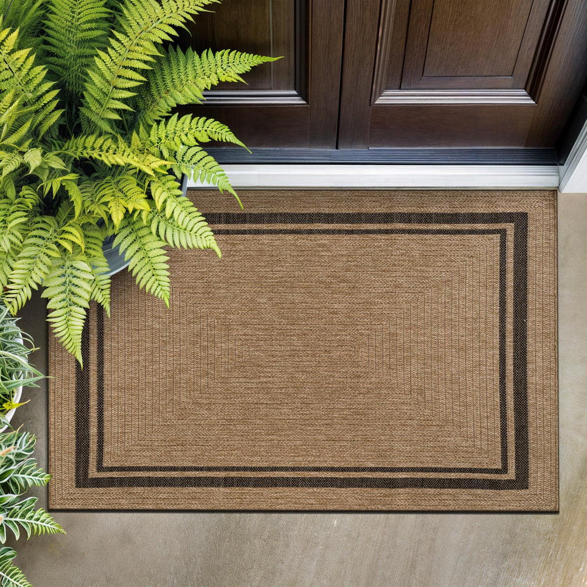 Beverly Rug Easy Jute Bordered Rug 10x14 Washable Large Indoor Outdoor Area Rugs for Living Dining Room Patio Office Stain Resistant Non Shedding Casual Indoor Outside Carpet 10 x 14 Off-White