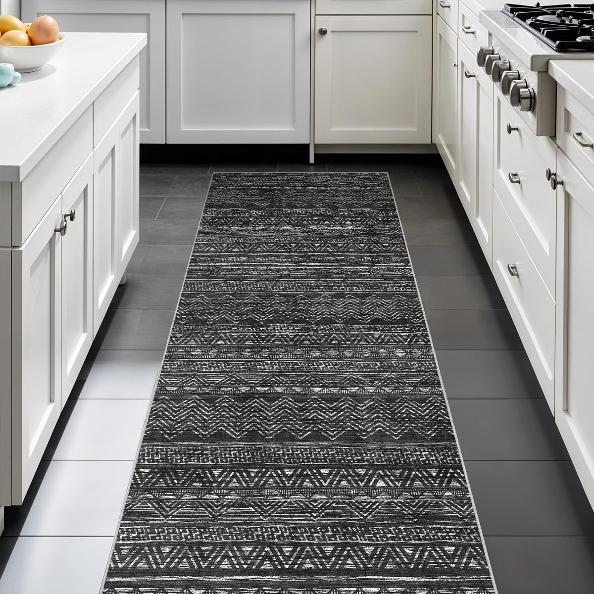 2'6"x8 Runner Rug Washable Moroccan: Non Slip Kitchen Long Floor Mat Gray