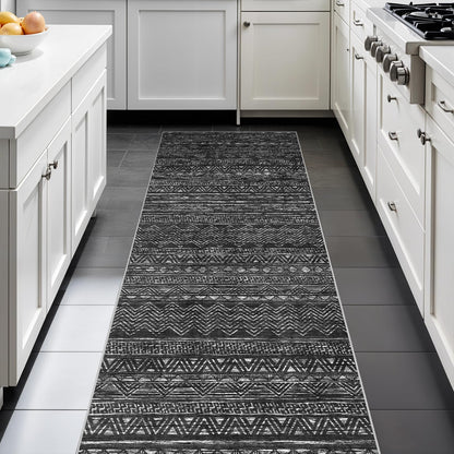 2'6"x8 Runner Rug Washable Moroccan: Non Slip Kitchen Long Floor Mat Gray