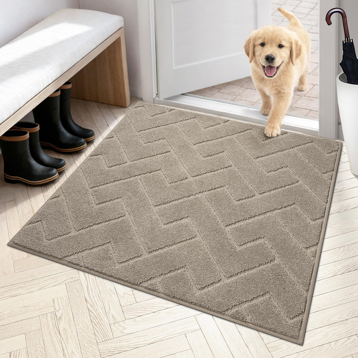 PURRUGS Dirt Trapping Door Mat Indoor Entrance, 32" x 47", Taupe