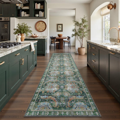 8x10 Area Rugs for Living Room - Washable Vintage Retro Large Rug, Soft Ultra Thin Non Slip Low Pile Traditional Distressed Boho Carpet for Bedroom Dining Room Home Office, Rust Clay
