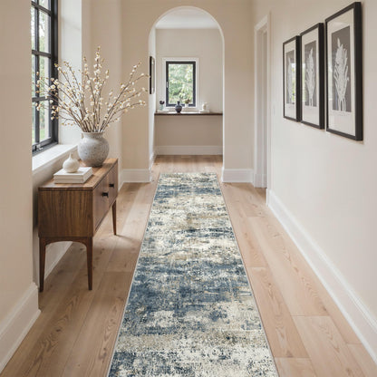 GENIMO 9x12 Area Rug Washable Non Slip for Living Room, Navy Blue Gray