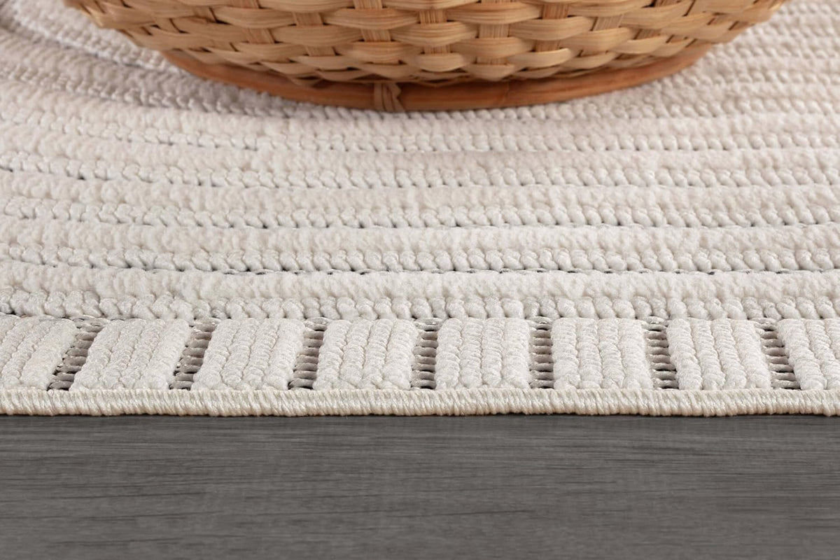 CAMILSON Modern Rug 5x7 Luxury Swirl Curved Micro Loop Area Rugs Soft High-Low Pile Stain Resistant Easy to Clean Non-Shedding Durable Living Room Office Indoor Carpet (White)